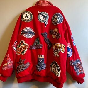 Vintage Jeff Hamilton MLB Team Logo Wool Leather Red Jacket Rare Sz 3XL